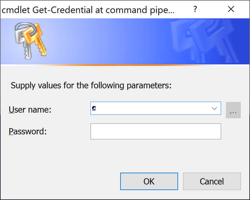 Password credentials. Enter password. Add Computer domainname.